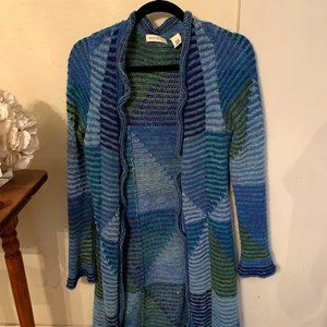 Anthropologie Sleeping in Snow Colour Block Long Aqua Cardigan